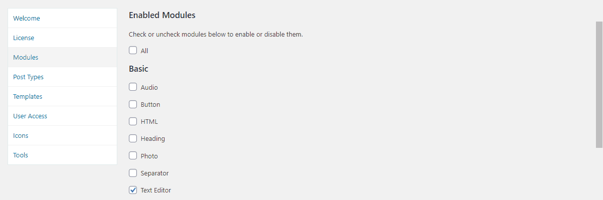 Disable Beaver Builder Modules Default 1